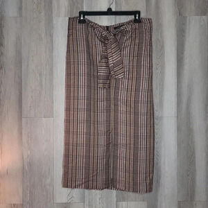 🛍Zara Woman Brown Plaid Tie Front Back Zip Pencil Skirt Womens Size Medium‎
